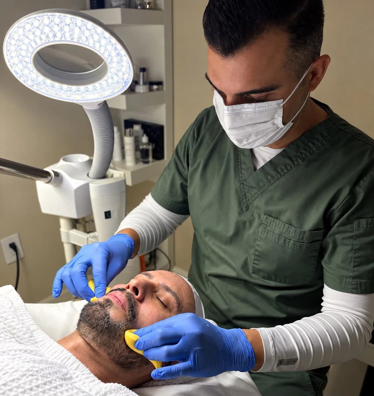 Arecio Rodríguez realizando un tratamiento facial